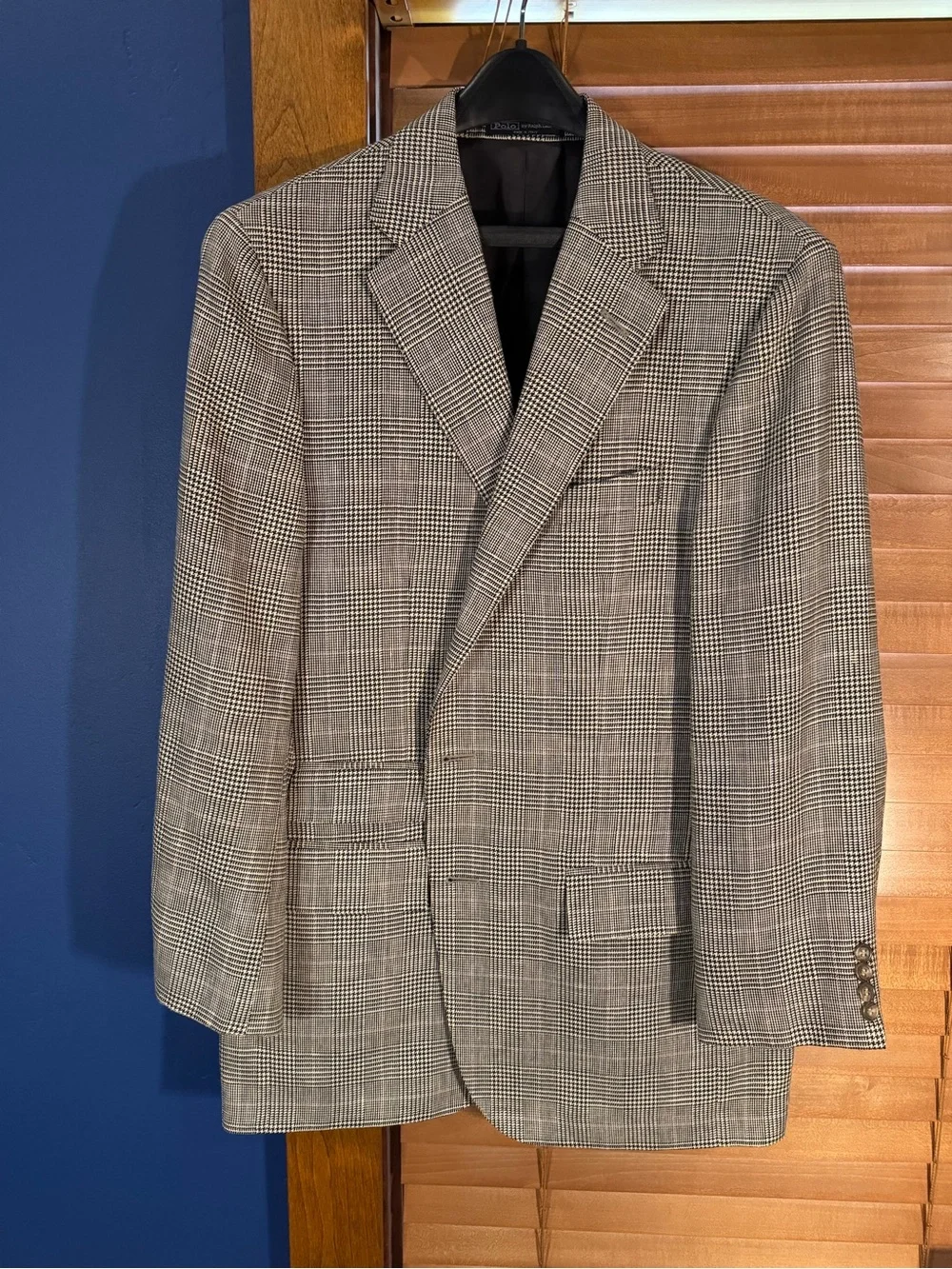 Polo by Ralph Lauren Glen Plaid Sport Coat in White/Black Wool & Flax 42L READ - Picture 1 of 16